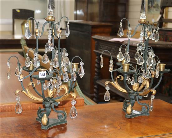 A pair of French three branch lustre candelabra